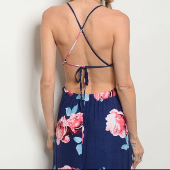Navy Floral Open back Maxi! - Picture 3 of 6